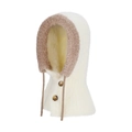 Passamontagna invernale in peluche crema con bordo marrone e chiusura a bottoni - Beige