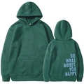 Oversized forest green hoodie with 'Do What Makes You Happy' back print and front pocket - S / Dark Green 312