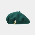 Detailed embroidery of a peeled banana on a dark green wool painter's beret hat - One Size / Green