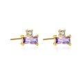 Elegant S925 silver square earrings with purple gemstones and golden finish - 925 Silver / 18K Gold [Purple Stone]
