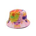 Detailed close-up of double-sided bucket hat with vibrant colorful tie-dye patterns - One Size / 08 Vibrant Tie-Dye