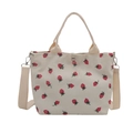 Large capacity strawberry canvas tote bag with adjustable shoulder strap for women - Strawberry Canvas / White