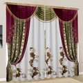 2-piece olive green curtains with red valance, gold tassels, and leaf embroidery - Red Valance Green Jacquard