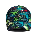 Navy blue kids dinosaur baseball cap with colorful cartoon prints and sun protection - Black Coconut Tree