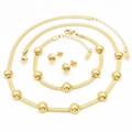 Golden titanium steel jewelry set with snake chain necklace, bracelet and round pearl beads - Golden Bead Style (KS198581-HR)