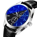 Silver business watch with black leather strap featuring a minimalist dial without date - Special Promotion No Calendar No Luminous