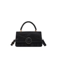 Borsa quadrata nera minimalista con trama plissettata e dettagli in metallo dorato - Nero