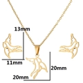 Golden stainless steel jewelry set with bird pendants and size dimensions shown - Bird / Gold