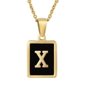 18K gold plated stainless steel necklace with black enamel square letter X pendant - Gold Letter X (With Chain)