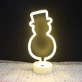 Neon snowman decorative light with warm white LED glow on a white round base - Warm White Snowman