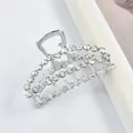 Silver alloy hair claw clip with rhinestones, 7.7cm length for thick hair styling - Silver Full Rhinestone Large Moon Claw Clip 7.7CM