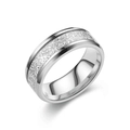 Macro detail of silver titanium steel ring featuring a unique Widmanstätten frosted pattern - US 6 / Silver
