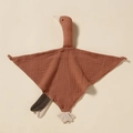 Brown cotton gauze baby security blanket with swan shape and knotted corners - Carmine (Goose)