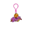 Pink cartoon snake PVC keychain with blue spots wrapping around an orange lollipop - Plastic Ring Style 4 (Lollipop Snake)