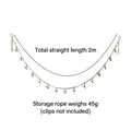 2m white woven toy storage rope with multi-color metal clips and steel hanging rings - 200cm / White