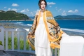 Ethnic style yellow floral beach shawl scarf in lightweight fabric for seaside vacations - Style 04-Yellow Tone Ethnic / 180cm