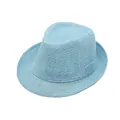 Light blue woven jazz fedora hat with fine texture for summer sun protection on beach - M (56-58cm) / Light Blue