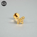Piercing papillon en titane G23 doré avec cristaux et filetage interne pour lèvre - Papillon / 1.2x8mm / Or