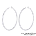 70mm polished silver stainless steel hoop earrings with 5mm thick round tube design - Silver Inner Diameter 70mm Thickness 5mm (KE105508-LO)