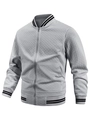 Grijze heren varsity jas met ruitpatroon en gestreepte elastische ribboorden - XS / Gemêleerd Grijs