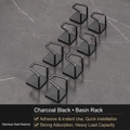 Set of 8 matte charcoal black stainless steel adhesive hooks for bathroom organizers - Set of 8 / Charcoal Black