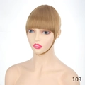 Front view of light blonde flat bangs hair extension with sideburns on a mannequin head - 103 Light Brown