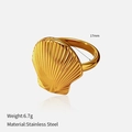 Vintage stainless steel shell-shaped ring in golden finish with textured wavy pattern - Shell Style (YHTSR-2501208)