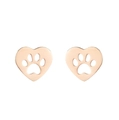 Detail of rose gold heart earrings with cute paw print cutout and polished finish - Rose Gold