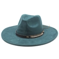 Dunkelgrüner Fedora-Hut aus Wildleder-Imitat für Damen und Herren mit schwarzem Zierband - Dunkelgrün