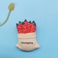 3D resin fridge magnet featuring a sack of red chili peppers with Chongqing city text - Chili Bag