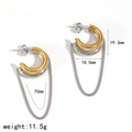 Detailed view of C-shaped tassel earrings showing dimensions of 19.3mm and weight of 11.5g - Two-Tone with Chain Style (TE60471-M)