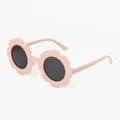 Pink flower-shaped kids' sunglasses with dark lenses for fashion and sun protection - Light Pink