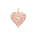 Detail of a 18K gold plated pink enamel heart pendant with shimmering zircon accents - Heart 9-Pink Multi Hearts