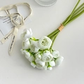 Elegant white artificial ranunculus flower bouquet with natural raffia tie for decor - White