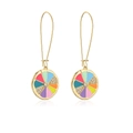Detail of bohemian gold-plated hoop earrings with rainbow enamel pendant and zircons - Rainbow Wheel / Gold