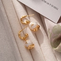 Baroque pearl earrings with gold leaf accents on a vintage gold metal hook - Gold Foil Baroque Pearl Style / White Style (E12643)