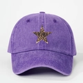 Vintage purple washed cotton baseball cap featuring a leopard print star pattern on front - One Size / Light Purple