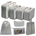 7-piece light gray travel luggage organizer set with mesh panels and storage bags - With Triangle Bag / 8-piece Set / Gray