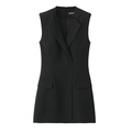 Elegantes schwarzes ärmelloses Blazerkleid mit Schulterpolstern und V-Ausschnitt in Minilänge - XS / Schwarz