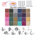 24-color 3mm glass seed bead DIY set with elastic cord, scissors, and various metal charms - Pearlescent Beads + Full DIY Tool Kit 543.5g