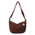Brown corduroy crossbody bag with adjustable strap and cute white sheep charm - Dark Brown With Pendant