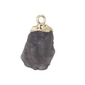 Natural gray birthstone raw crystal pendant with gold-plated metal cap on white background - Gold Edging / Flash Stone (Labradorite)