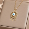 Detail of evil eye dreamcatcher necklace with feathers on champagne silk box - Gold White Zircon-Dreamcatcher Feather