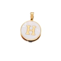 Goldener 22mm Edelstahl-Anhänger mit weißer Muschel und dem Buchstaben H-Inlay - Gold H