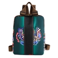 Dunkelgrüner stylischer Rucksack mit Tiermotiv und braunen Gurten für Damen - Grün