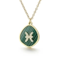Pisces constellation necklace in gold finish with green malachite pattern pendant - Pisces (KN196887-K)