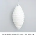 White glittery spindle-shaped Christmas ball ornament with spiral ribs and silver string - White
