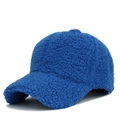 Close-up of royal blue faux shearling baseball cap with warm textured fleece fabric - Sapphire Blue