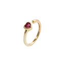 Minimalist gold heart open ring with red gemstone in a sleek adjustable design - Adjustable Open / Red