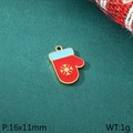 Red Christmas glove charm with blue trim and golden snowflake for DIY jewelry making - Red Glove Snowflake Style (KLJ10418-ZLA)